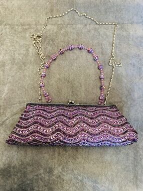 Purple Beaded Evening Clutch Bag*3-1 Style*Y2K 90’s*Kiss lock